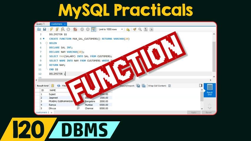 MySQL Practicals (Functions)
