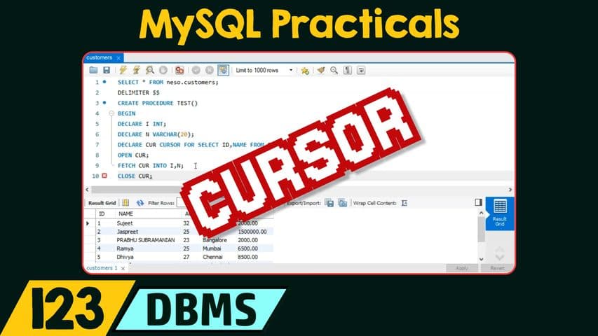MySQL Practicals (Cursors)